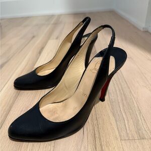 Christian Louboutin Black Leather Sling Back Heels